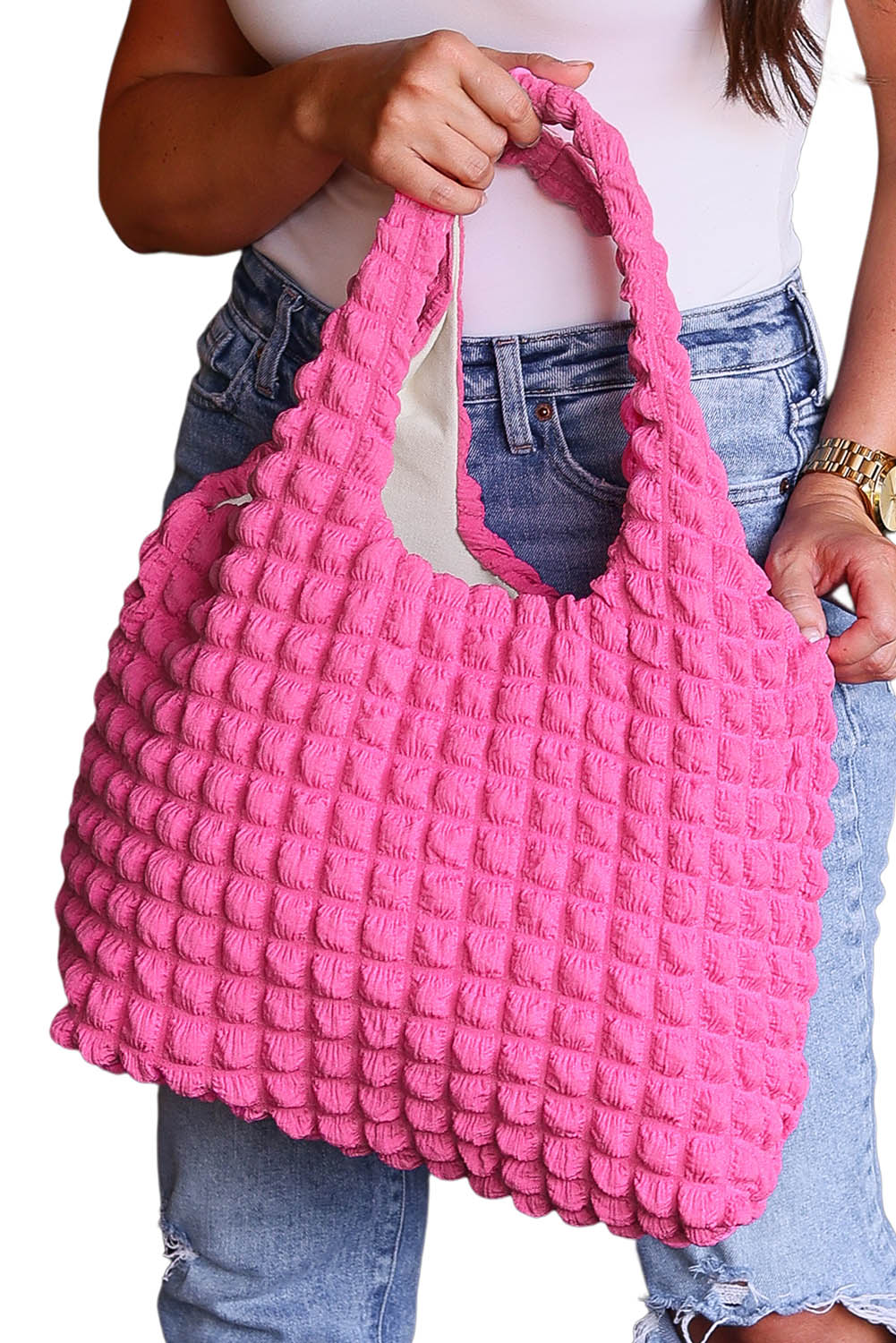 Rose Textured Pleated Bubble Shoulder Bag