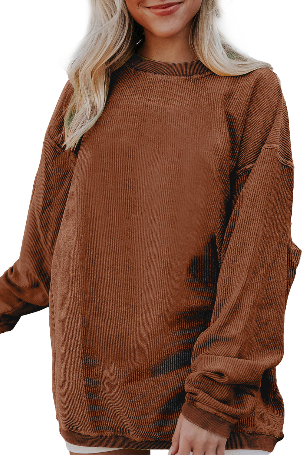 Light Grey Drop Shoulder Ribbed Oversized Sweatshirt