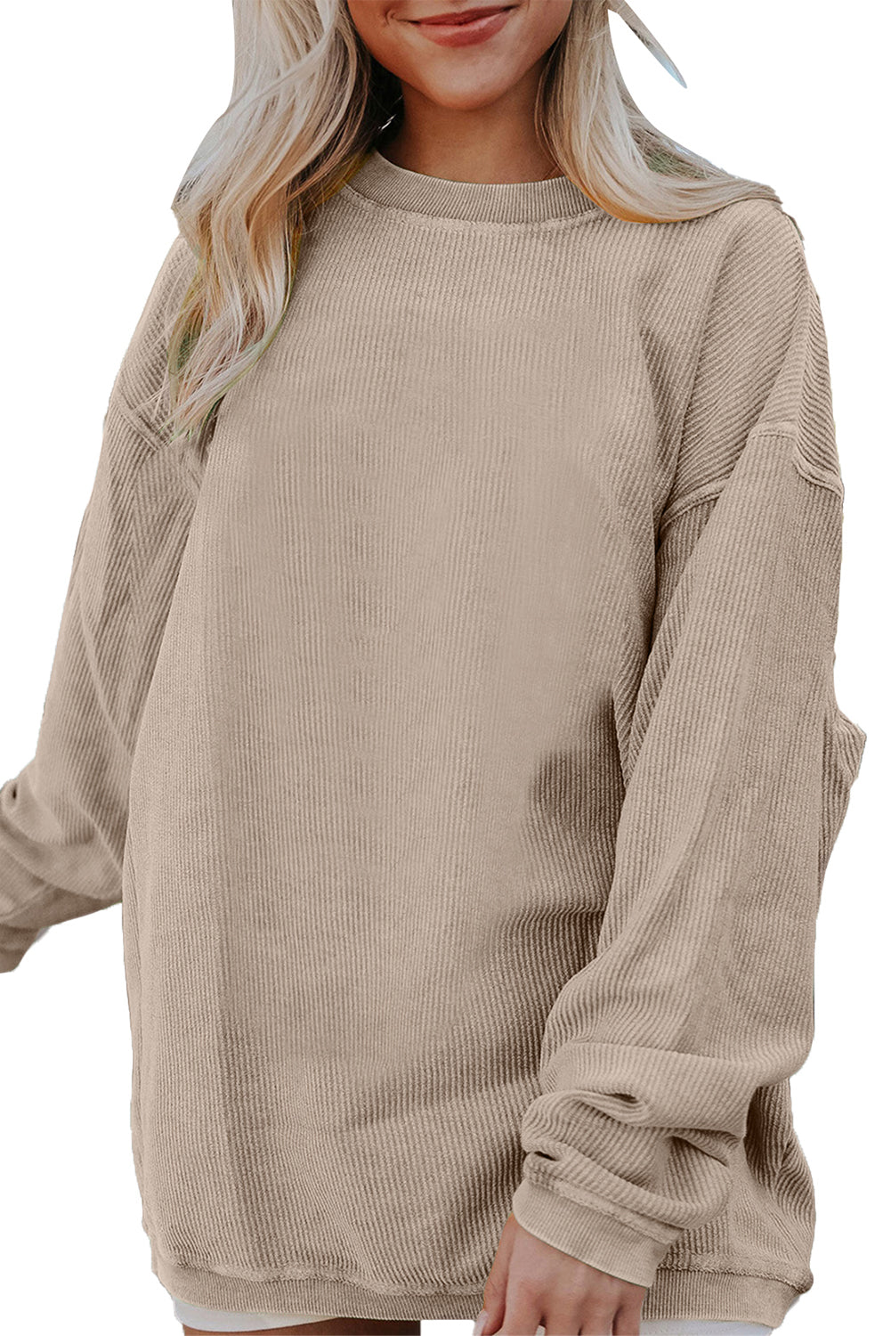 Light Grey Drop Shoulder Ribbed Oversized Sweatshirt