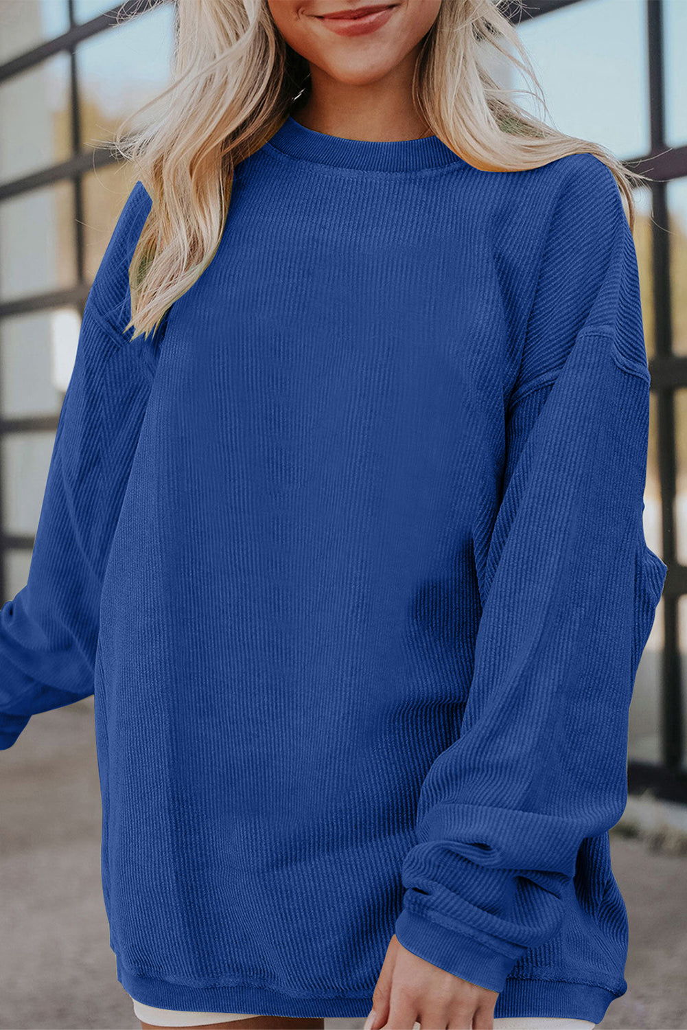 Light Grey Drop Shoulder Ribbed Oversized Sweatshirt