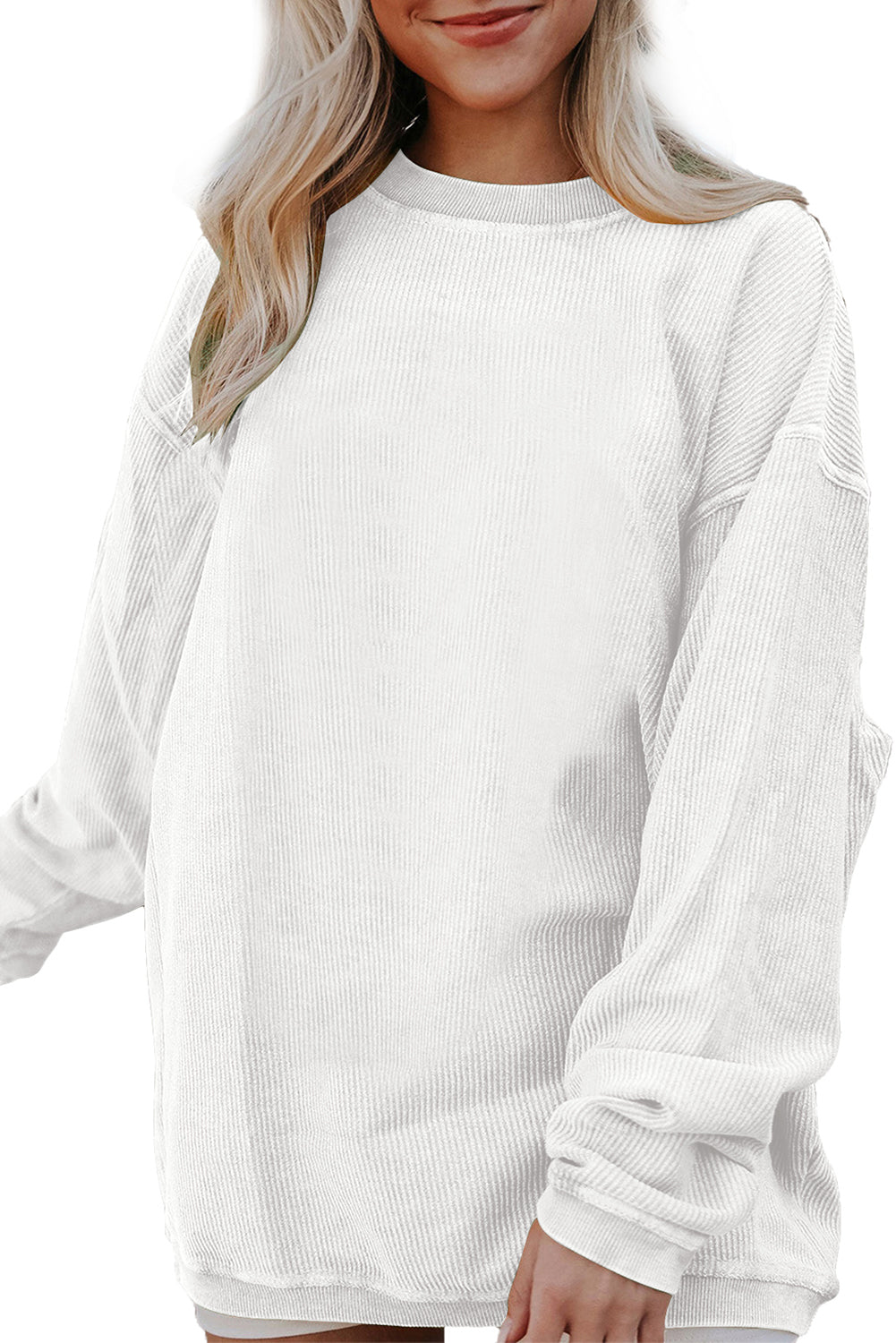 Light Grey Drop Shoulder Ribbed Oversized Sweatshirt