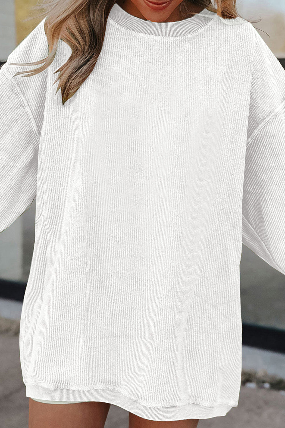 Light Grey Drop Shoulder Ribbed Oversized Sweatshirt