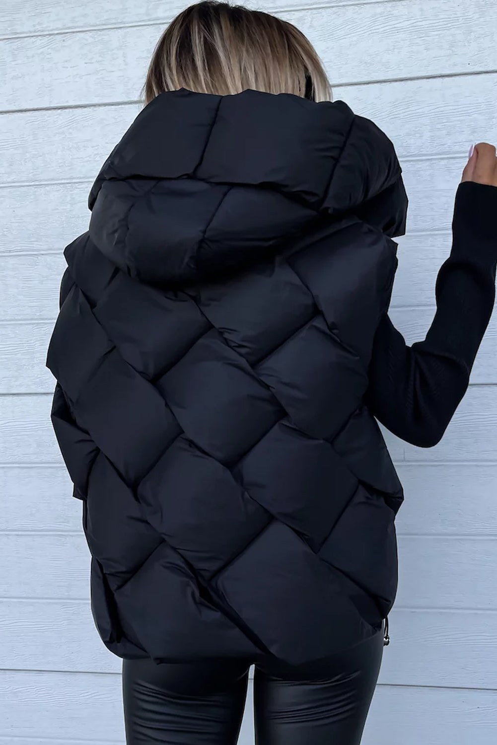 White Quilted Zipper Front Thermal Hooded Vest Coat